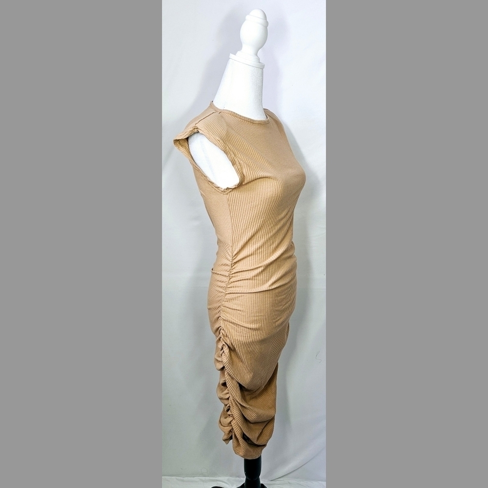 Small Tan Ruched Bodycon Dress - Picture 2 of 3